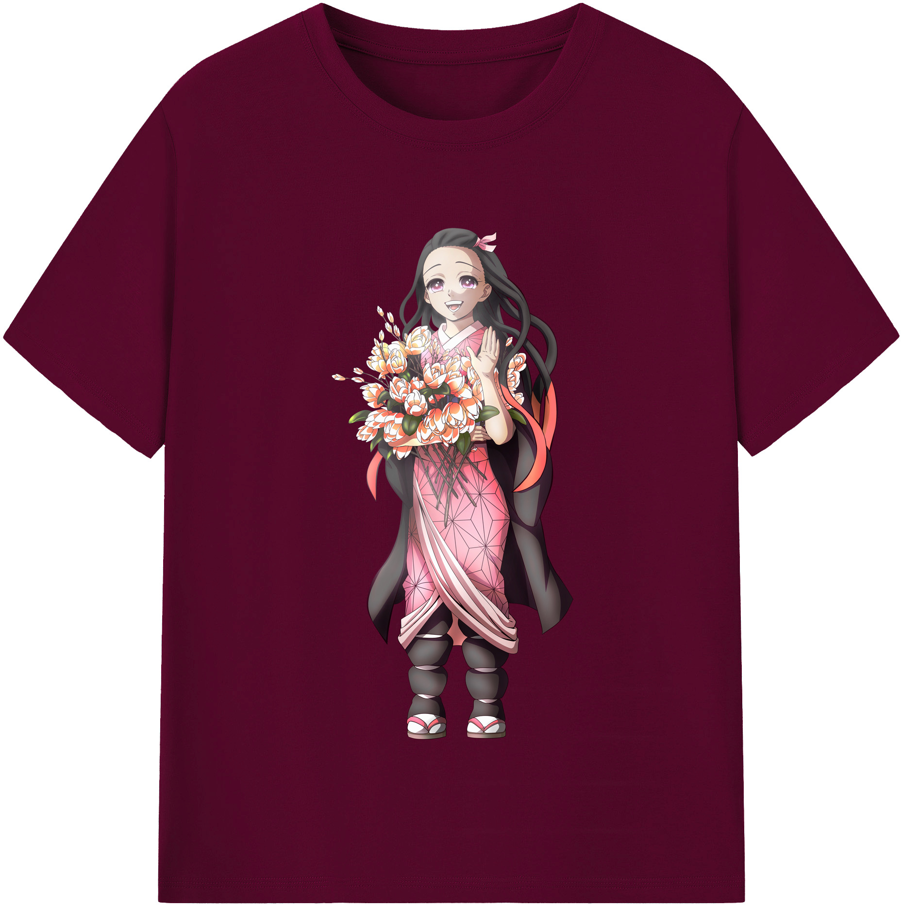 （画像用） 鬼滅の刃（きめつのやいば）竈門 禰󠄀豆子／かまど ねずこ Kamado Nezuko レディースカジュアルプリントTシャツ（綿100％）